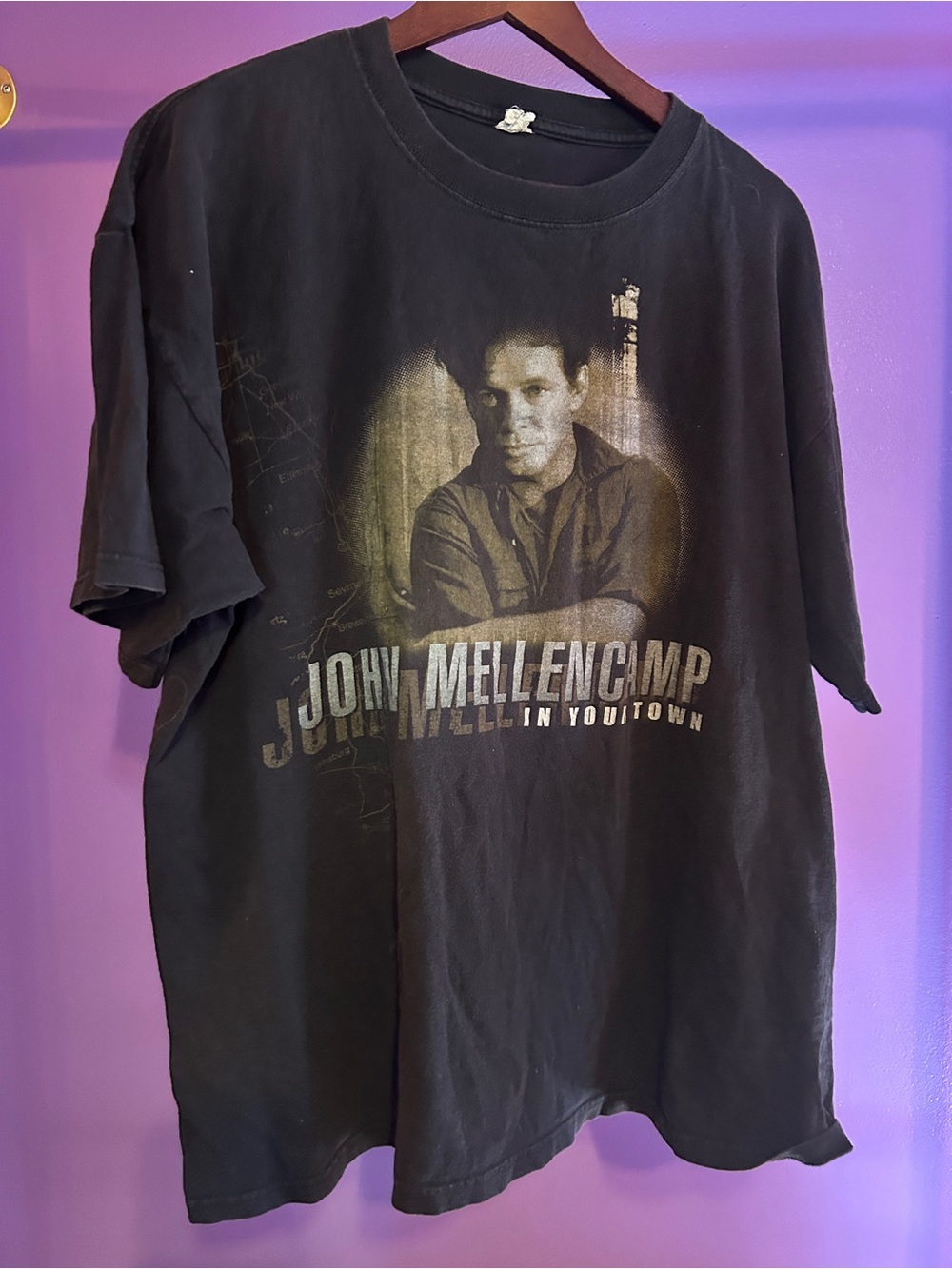John Mellencamp Black Graphic Tee - 'In Your Town' tour vintage